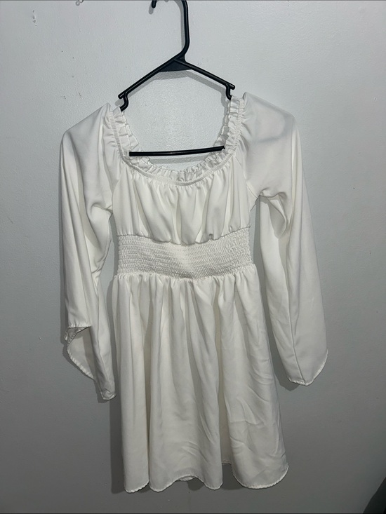 Dresses & Skirts - White Smocked Waist Long Sleeve Dress